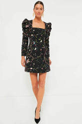 Black Embroidered Calla Dress